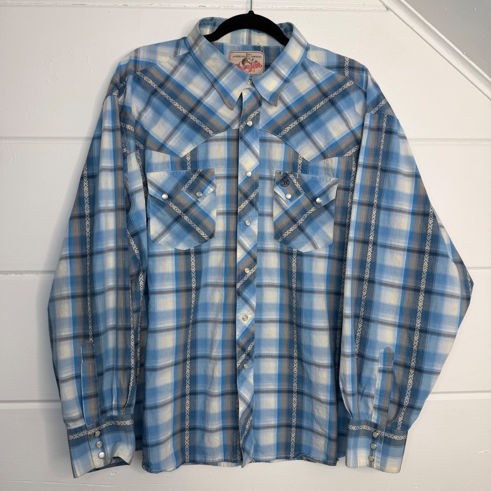 Wrangler Pearl Snap Button Down Long Sleeve Shirt Blue XXL